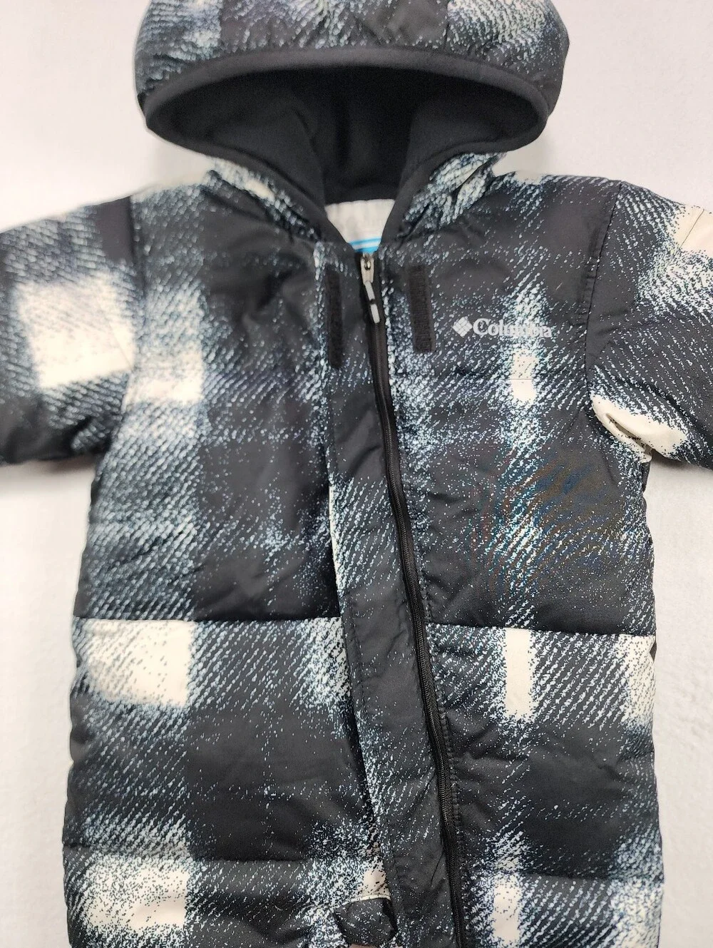 Columbia Snuggly Bunny II Down Bunting Snowsuit 3-6M Plaid Omni-Shield